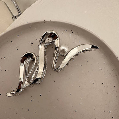 Large Hair Clip, Pearl, Hair Accessories, Metal, Thick Hair: Gold