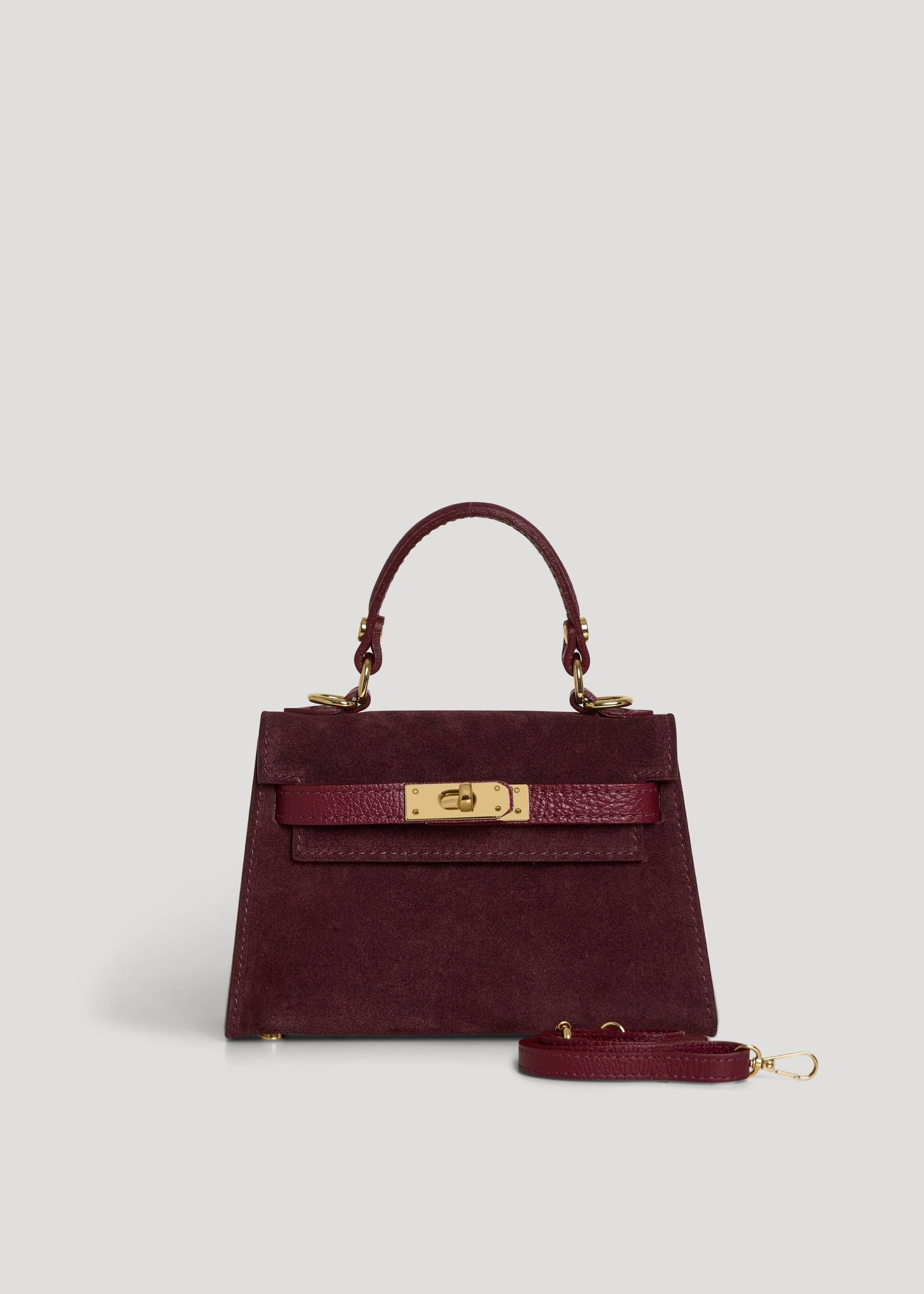 Victoria Bag in Burgundy Suede and Dollar Leather
