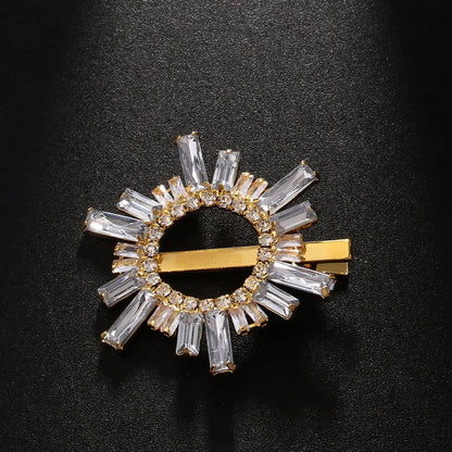 Briella Elegant Crystal Sunburst Hair Clip - Sparkling Rhinestone: Gold
