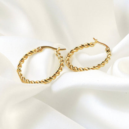 Lea Twisted Hoops - Tarnish-free 20 MM Thin Rope Hoop Earrings: Gold