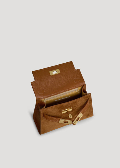 Victoria Bag in Tan Suede and Dollar Leather