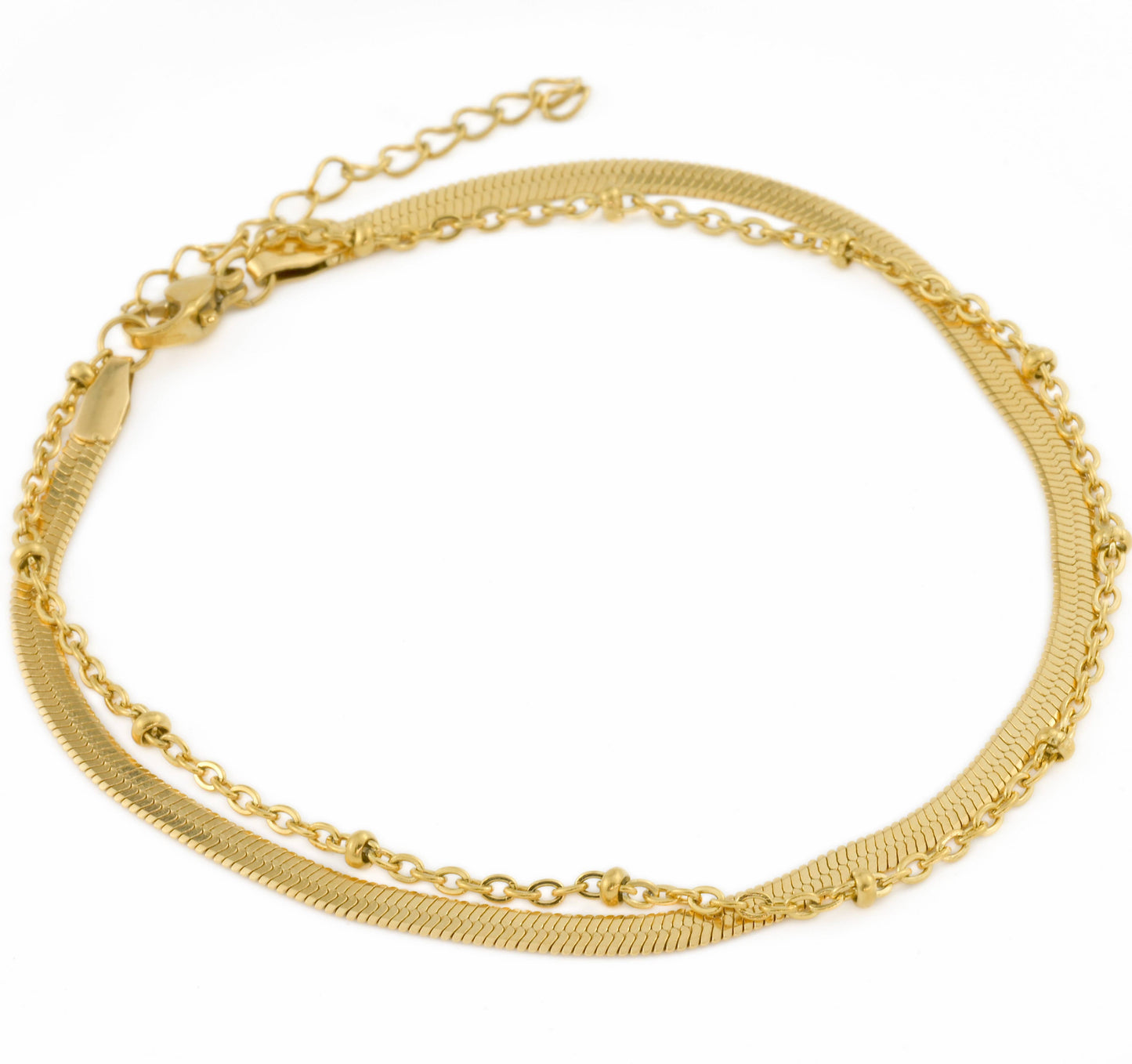 Willice Layered Herringbone Anklet - Double Layer Dainty Gold Anklet