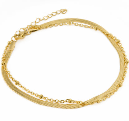Willice Layered Herringbone Anklet - Double Layer Dainty Gold Anklet
