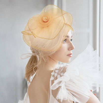 Flower Feather Mesh Fascinator / Headband: Orange
