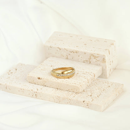 Tessa 18k Gold Dome Rings - Stainless Steel Chunky Rings: 7 / B.  Pavé Diamond