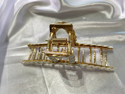 Heritage Lux White hair clips, Gold metal Large Twist Hair claw, barrette