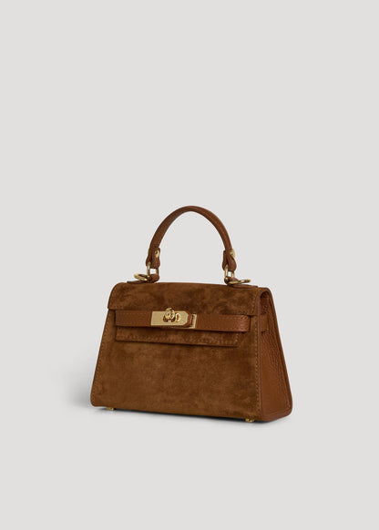 Victoria Bag in Tan Suede and Dollar Leather