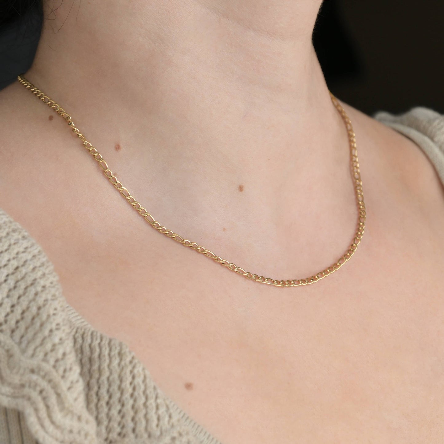 Margaret Figaro Chain Necklace - Figaro Choker - Dainty Gold Chain: Yellow Gold