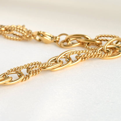 Solange Dual Chain Necklace - Twist Link Chain Necklace Bracelet Set: Necklace+Bracelet Set