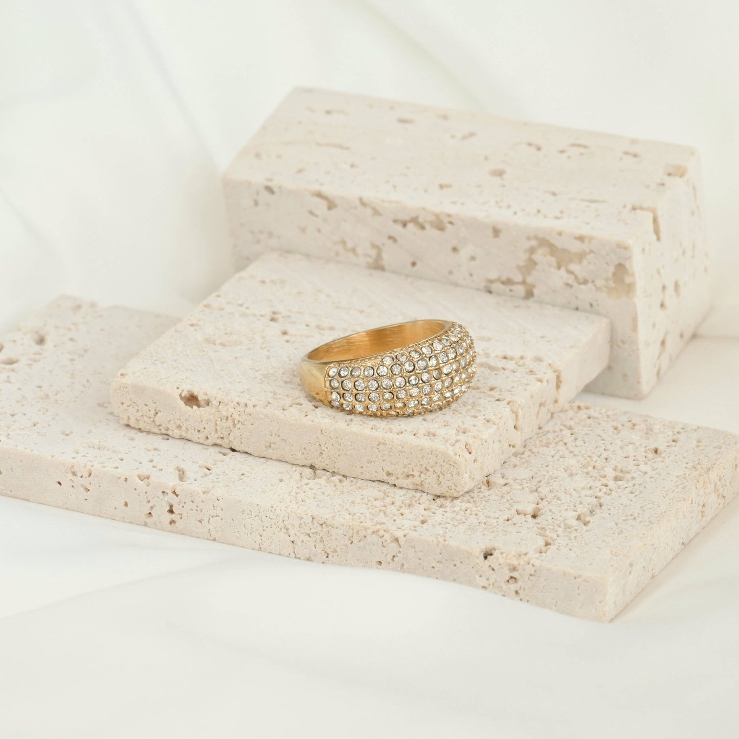 Tessa 18k Gold Dome Rings - Stainless Steel Chunky Rings: 7 / B.  Pavé Diamond