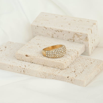 Tessa 18k Gold Dome Rings - Stainless Steel Chunky Rings: 7 / B.  Pavé Diamond