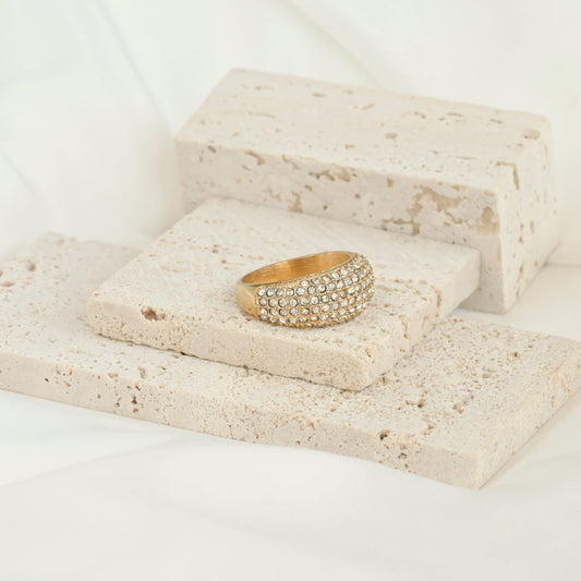 Tessa 18k Gold Dome Rings - Stainless Steel Chunky Rings: 7 / B.  Pavé Diamond