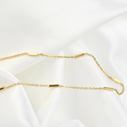 Coline Tube Beaded Chain Necklace - Dainty Gold Satellite Chain
