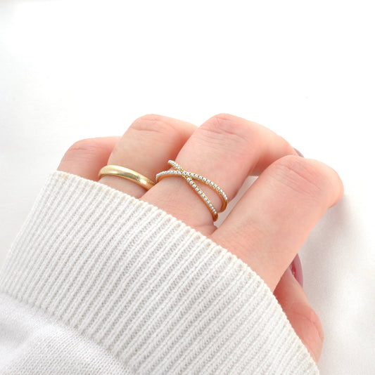 Sasha Pave Pearl Criss Cross Ring - Waterproof Gold X Pearl Ring : 8