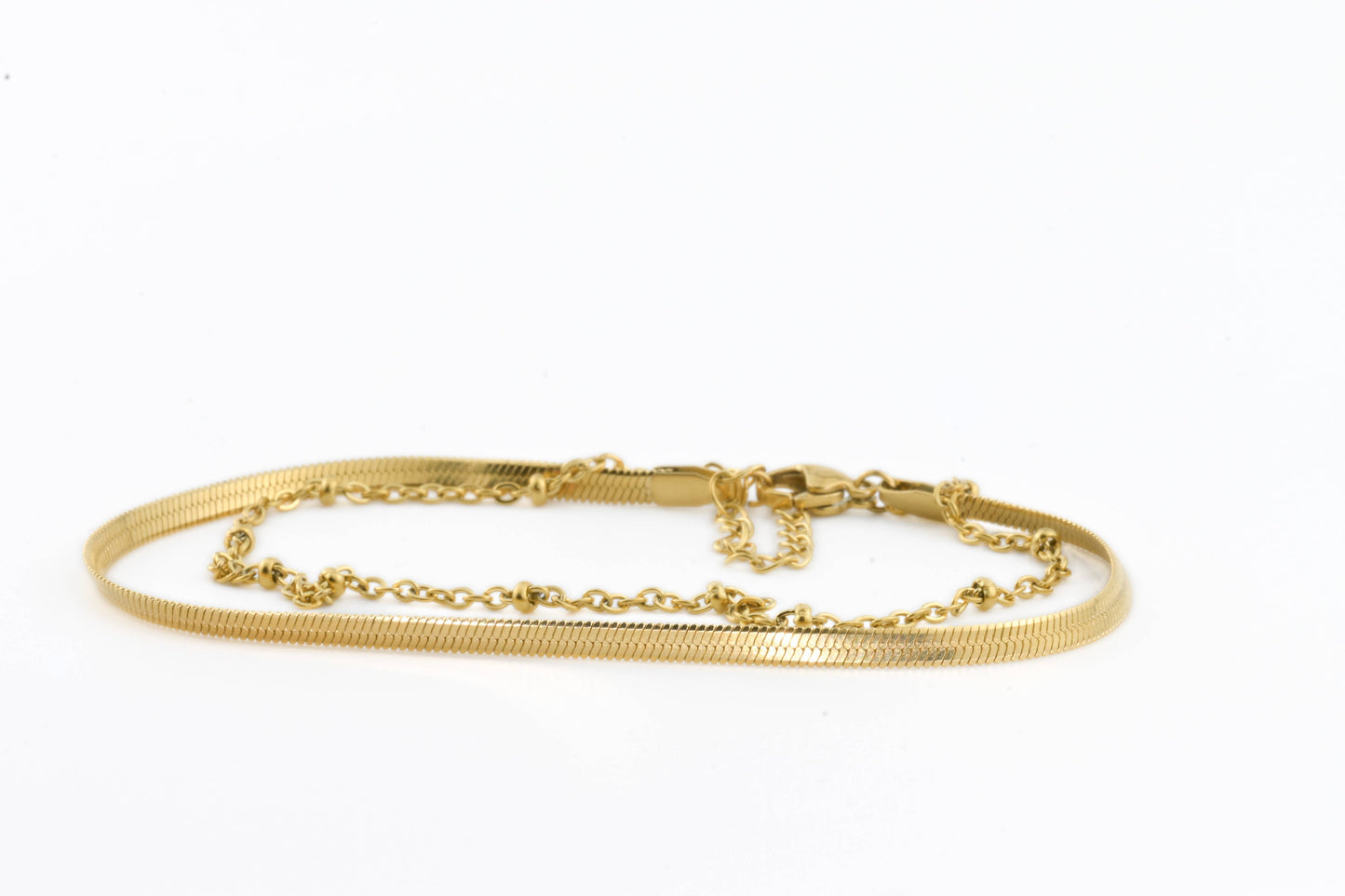 Willice Layered Herringbone Anklet - Double Layer Dainty Gold Anklet