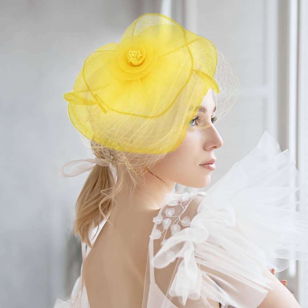 Flower Feather Mesh Fascinator / Headband: Orange