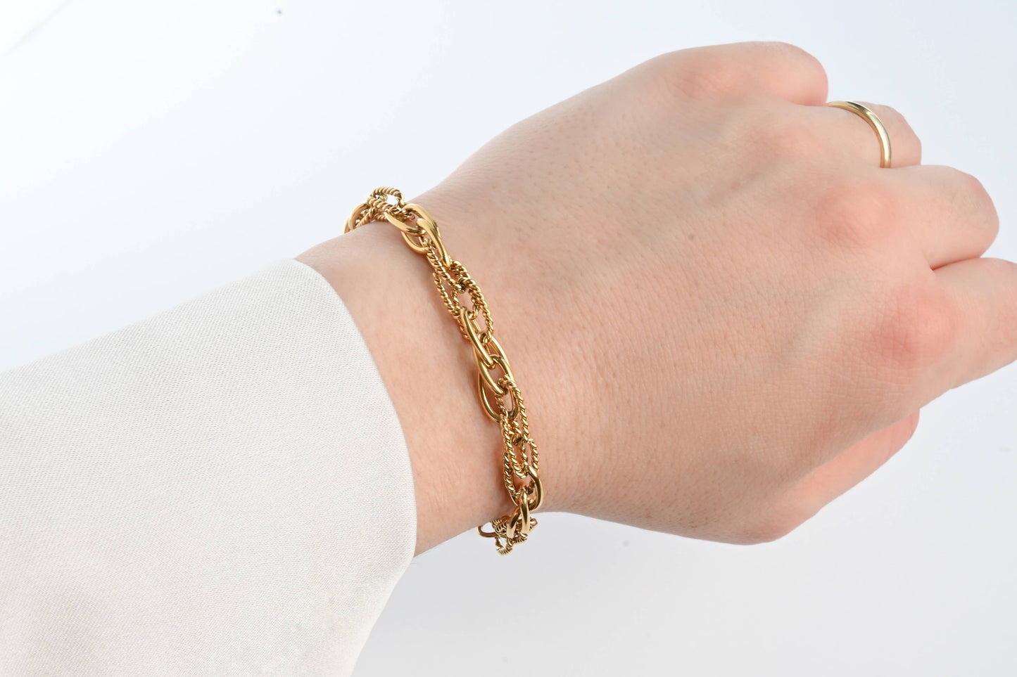 Solange Dual Chain Necklace - Twist Link Chain Necklace Bracelet Set: Necklace+Bracelet Set