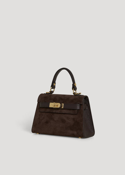 Victoria Bag in Dark Brown Suede and Dollar Leather