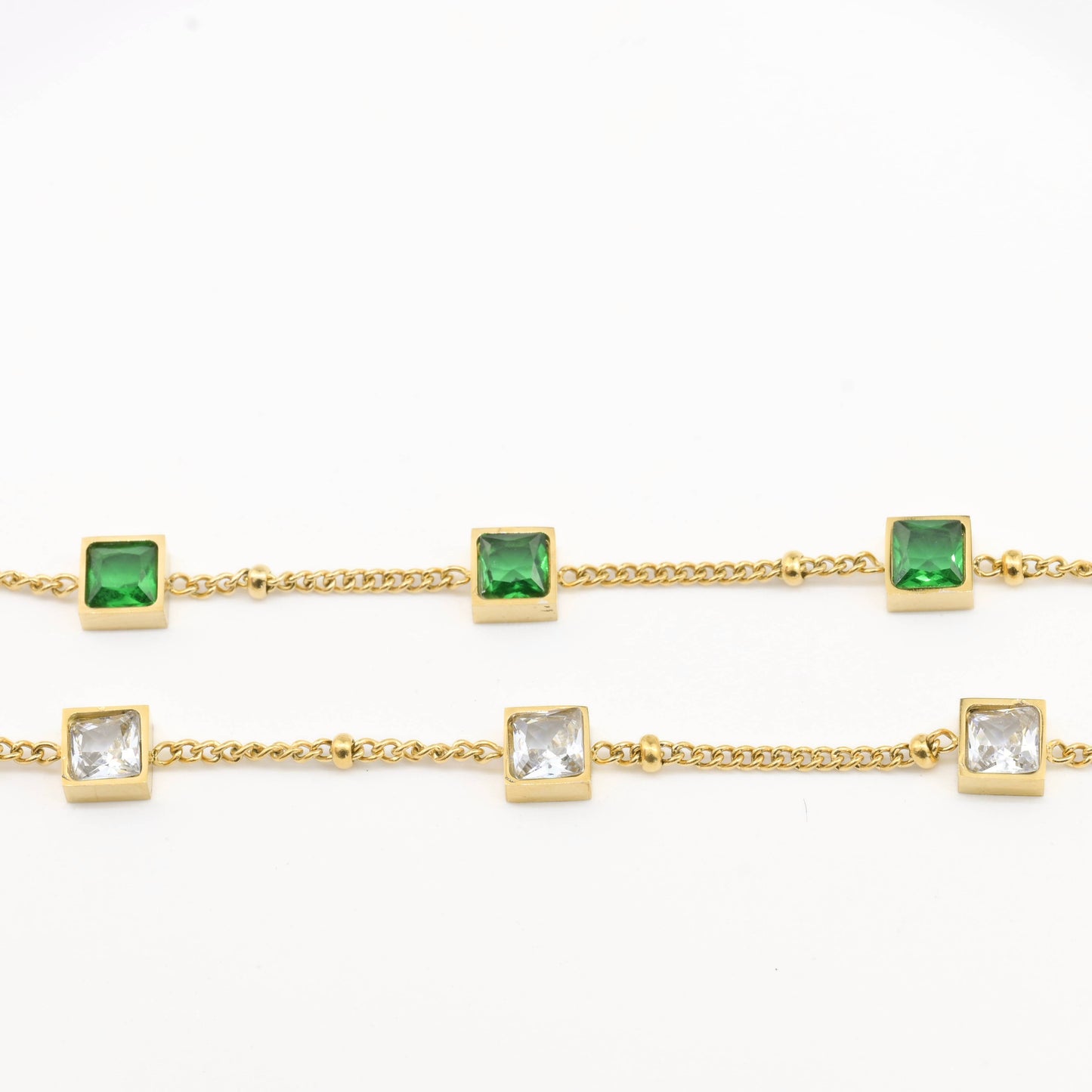 Ruffine Diamond Trio Bracelet - Gold Square CZ Satellite Bracelet: White/ Colorless