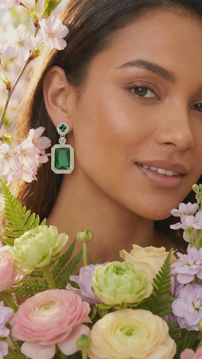 Emerald and Cubic Zirconia Drop Earrings